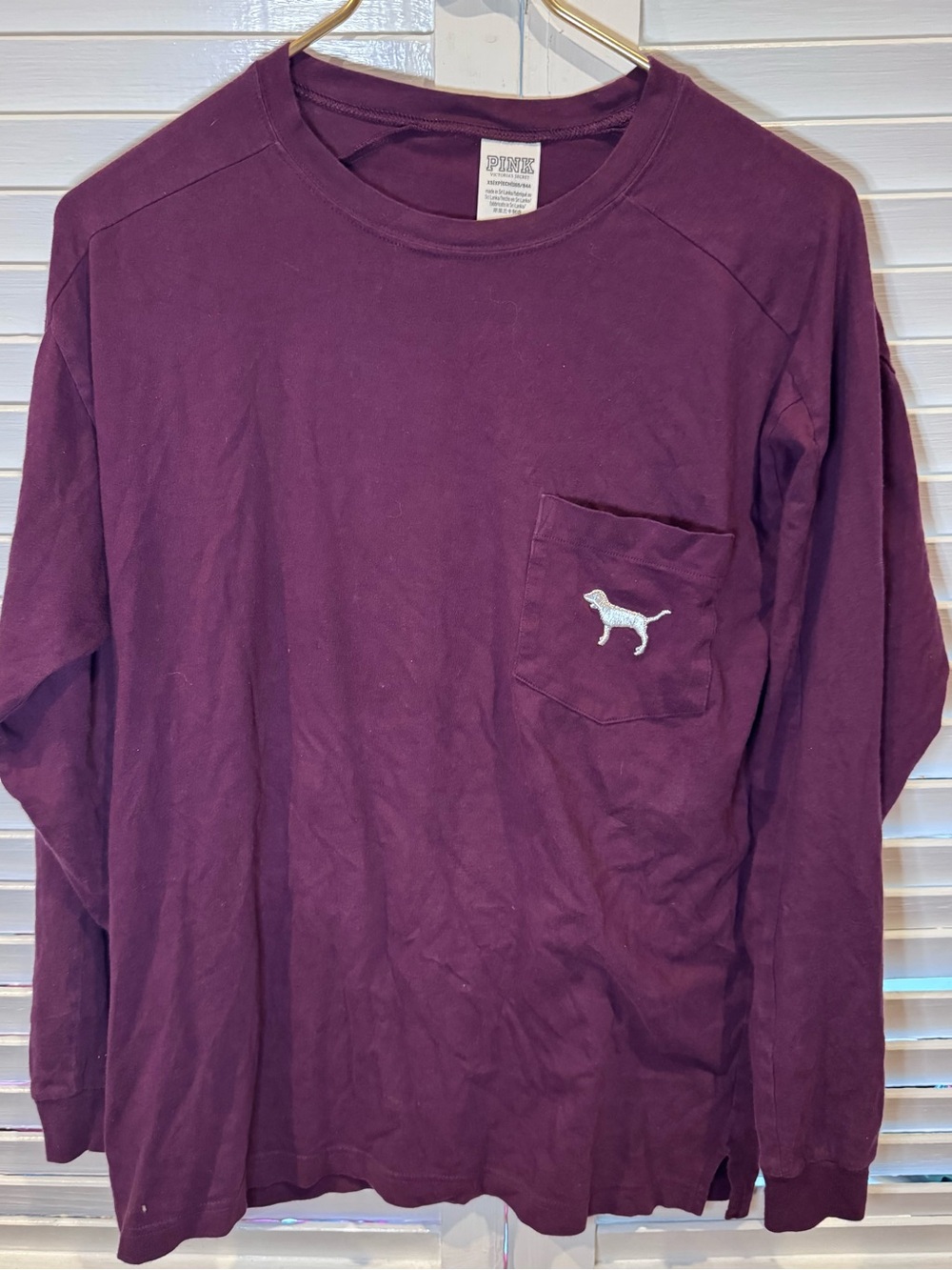 PINK Victoria’s Secret Burgundy Sequin Dog Long Sleeve Tee XS